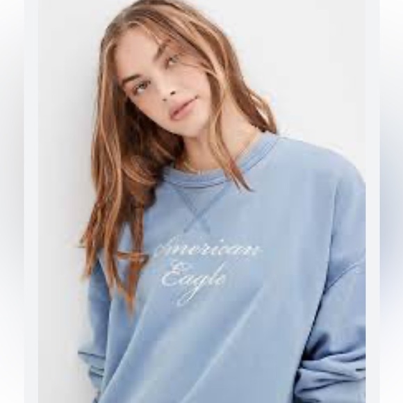 American Eagle Outfitters Textured Fleece Baby Blue Oversized Sweatshirt Size XS - Picture 1 of 7